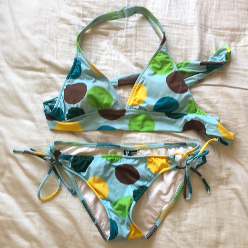 Blue polka dot bikini